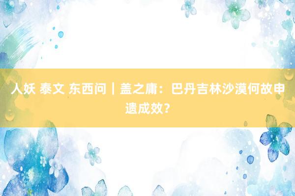 人妖 泰文 东西问｜盖之庸：巴丹吉林沙漠何故申遗成效？