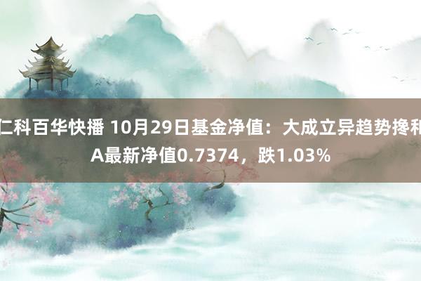 仁科百华快播 10月29日基金净值：大成立异趋势搀和A最新净值0.7374，跌1.03%