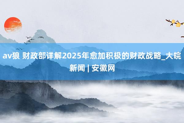 av狼 财政部详解2025年愈加积极的财政战略_大皖新闻 | 安徽网