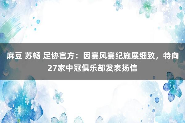 麻豆 苏畅 足协官方：因赛风赛纪施展细致，特向27家中冠俱乐部发表扬信