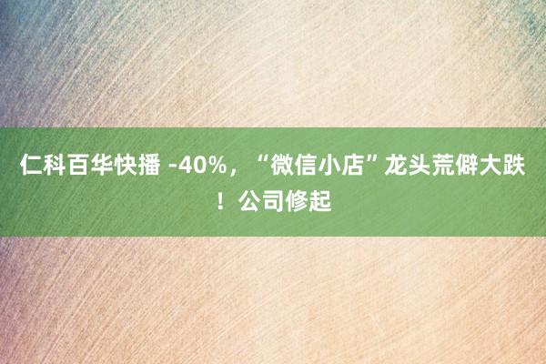 仁科百华快播 -40%，“微信小店”龙头荒僻大跌！公司修起