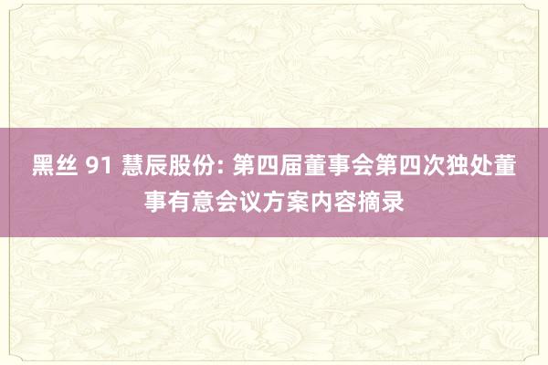 黑丝 91 慧辰股份: 第四届董事会第四次独处董事有意会议方案内容摘录